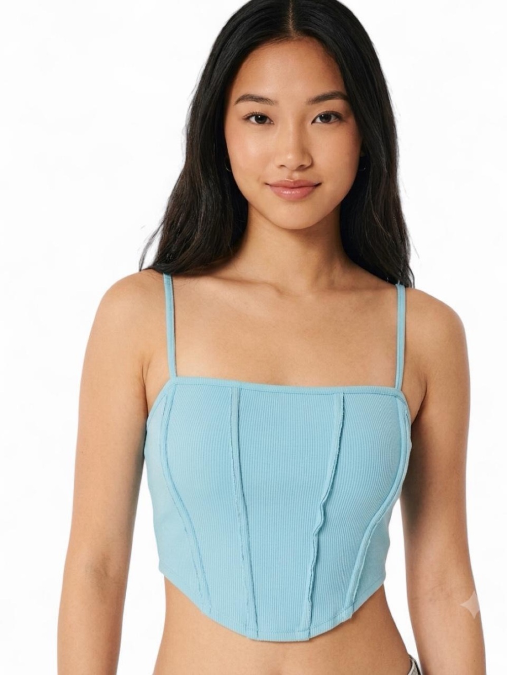 Princess Polly Light Blue Ribbed Corset Crop Top